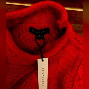 Sanctuary brand roll neck cable knit sweater with wide sleeves, XL
